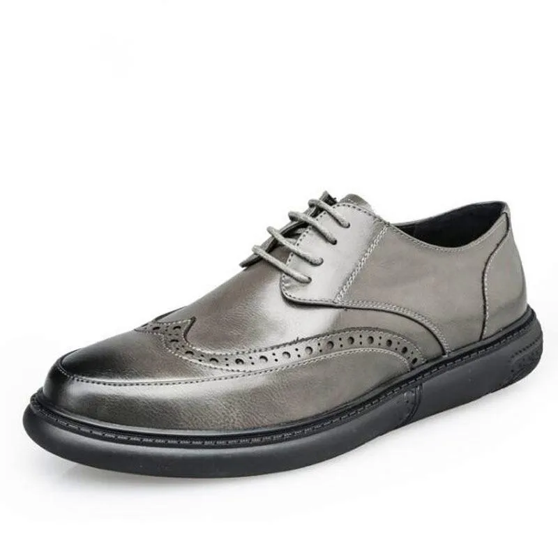 Men's Casual Leather Dress Shoes With Round Toe