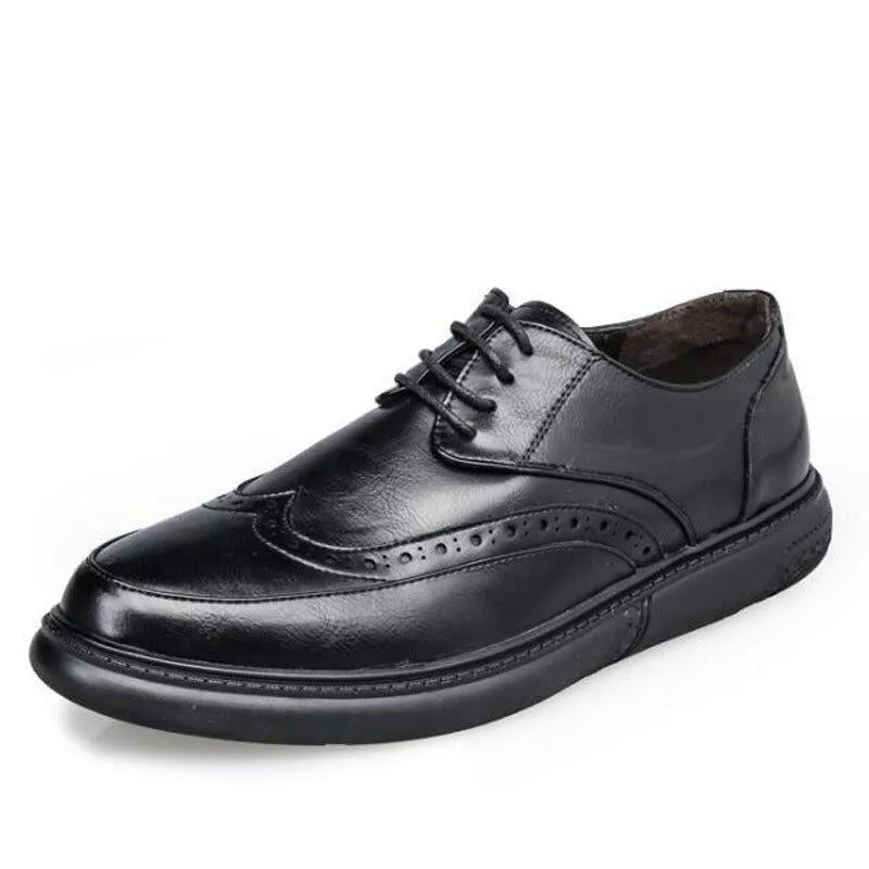 Men's Casual Leather Dress Shoes With Round Toe