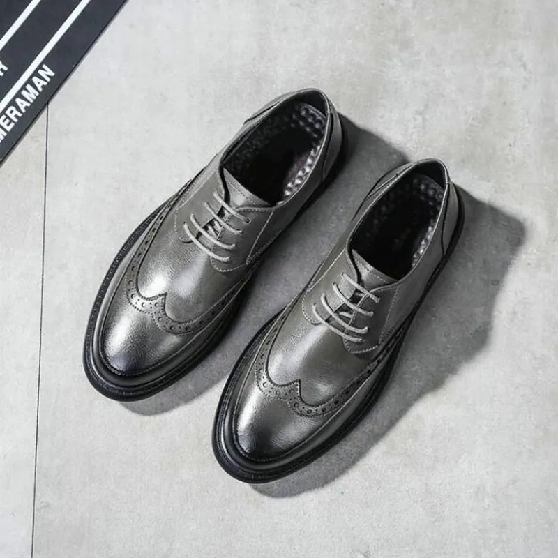Men's Casual Leather Dress Shoes With Round Toe