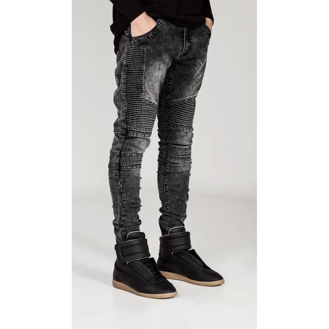 Men's Comfy Stretch Ripped Distressed Biker Jeans Pants Rock Revival