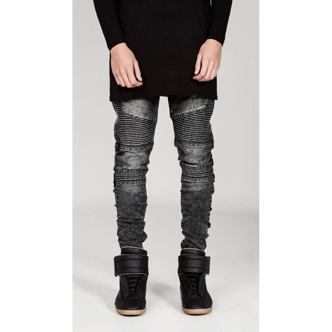 Men's Comfy Stretch Ripped Distressed Biker Jeans Pants Rock Revival
