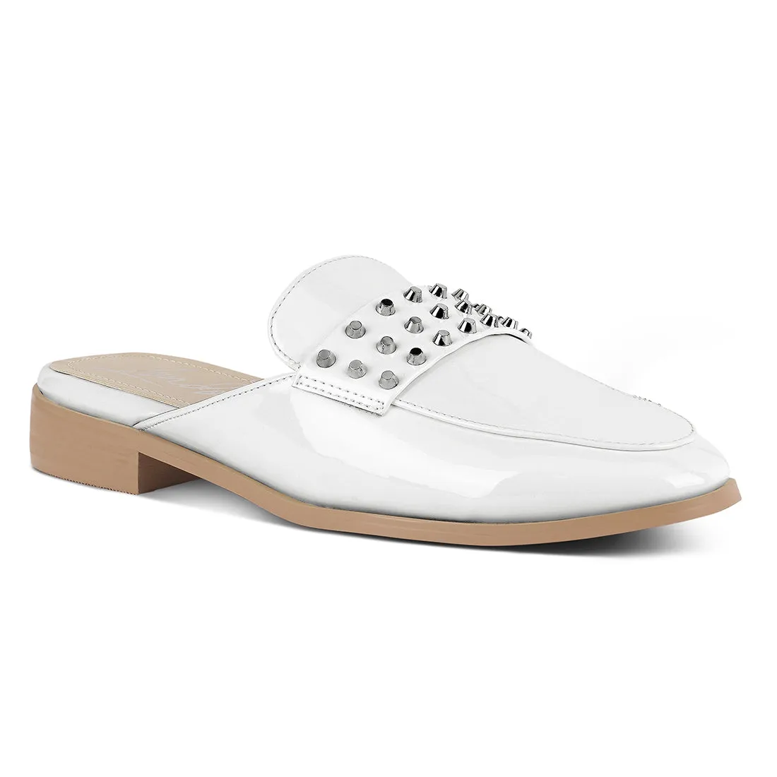 Patent Studded Flat Mules