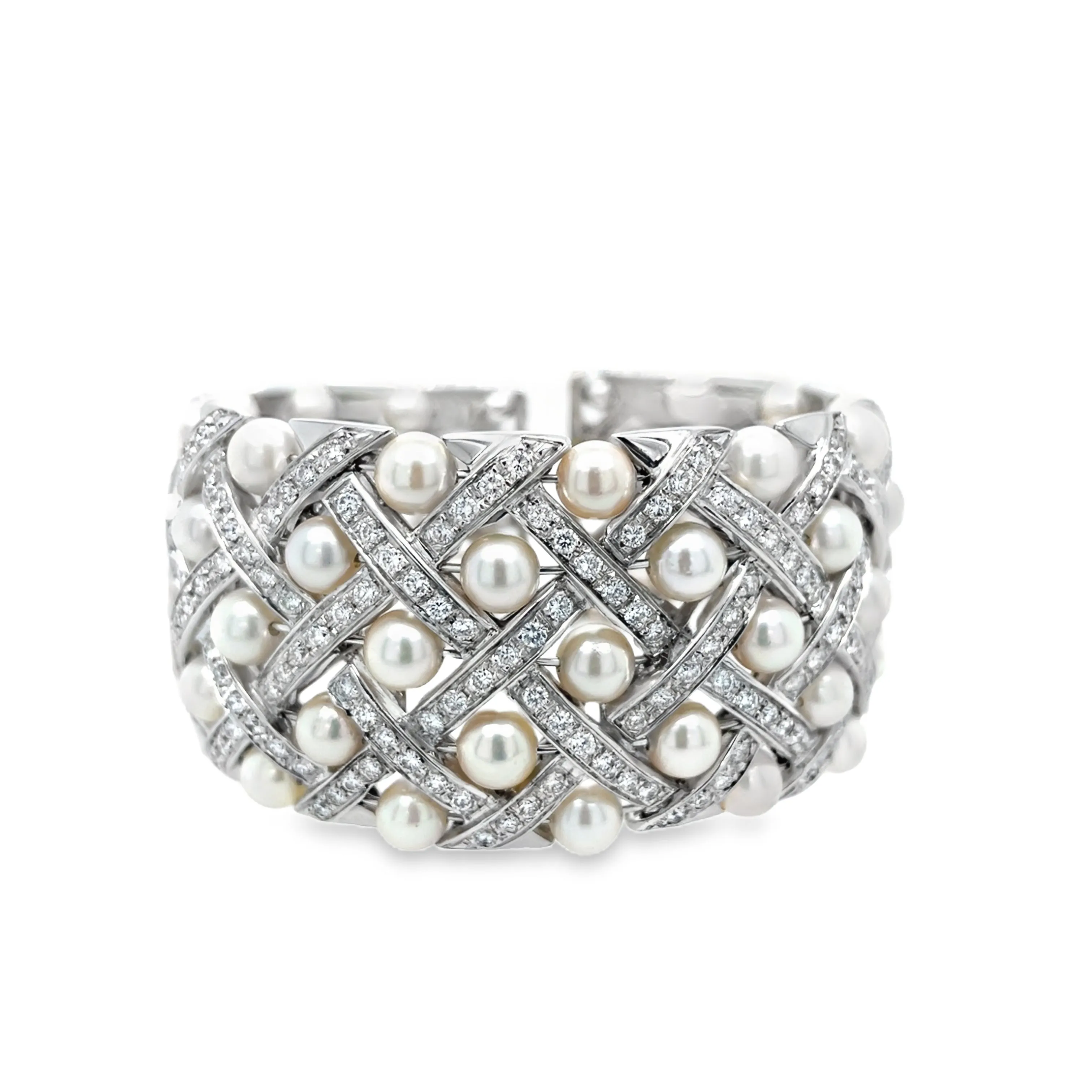 Pearl and Diamond Flexible Cuff