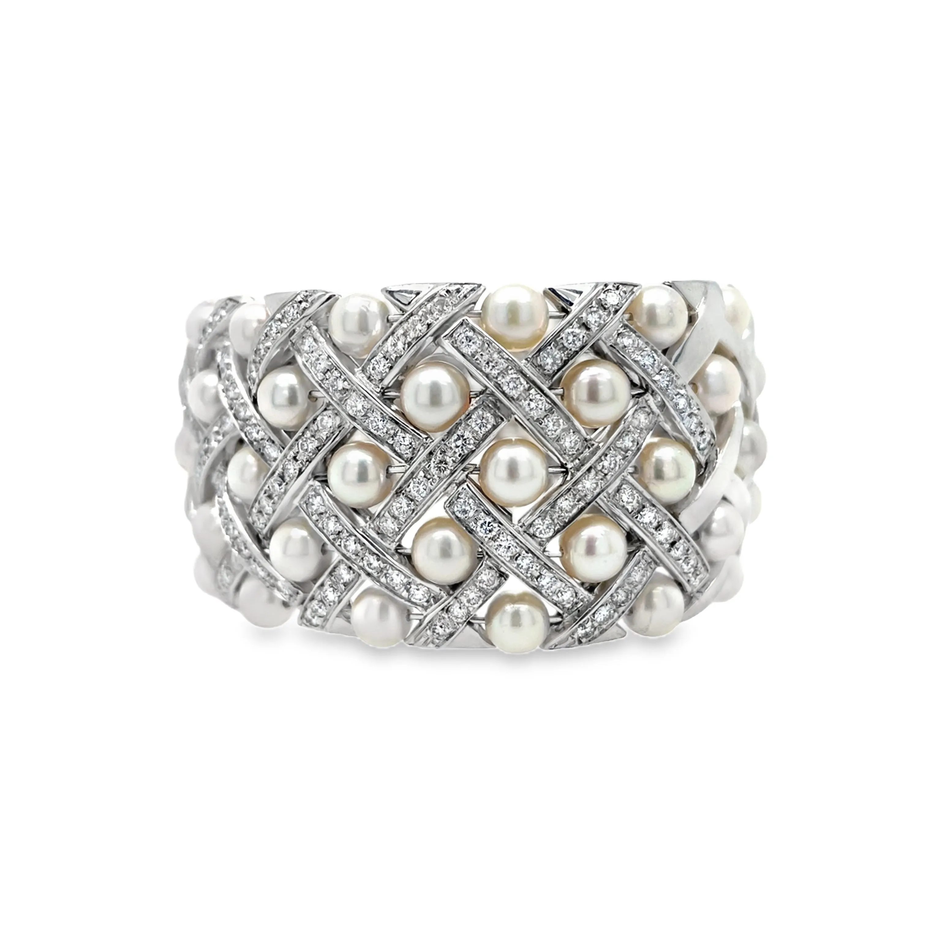 Pearl and Diamond Flexible Cuff