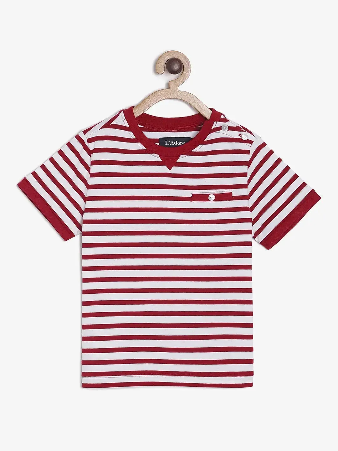 Red Striped Round Neck Supima Cotton T-shirt