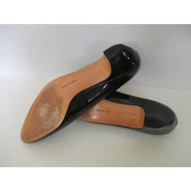 Salvatore Ferragamo Black Patent Leather Rounded Flats Size Us