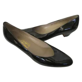 Salvatore Ferragamo Black Patent Leather Rounded Flats Size Us