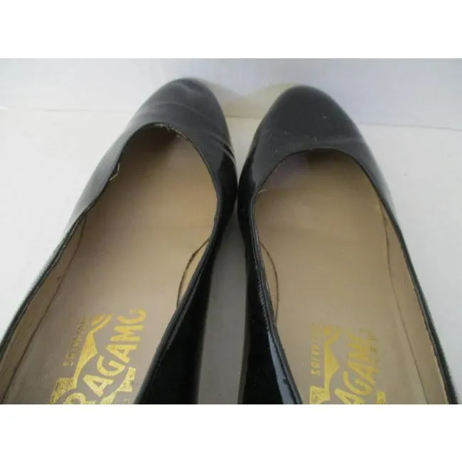 Salvatore Ferragamo Black Patent Leather Rounded Flats Size Us