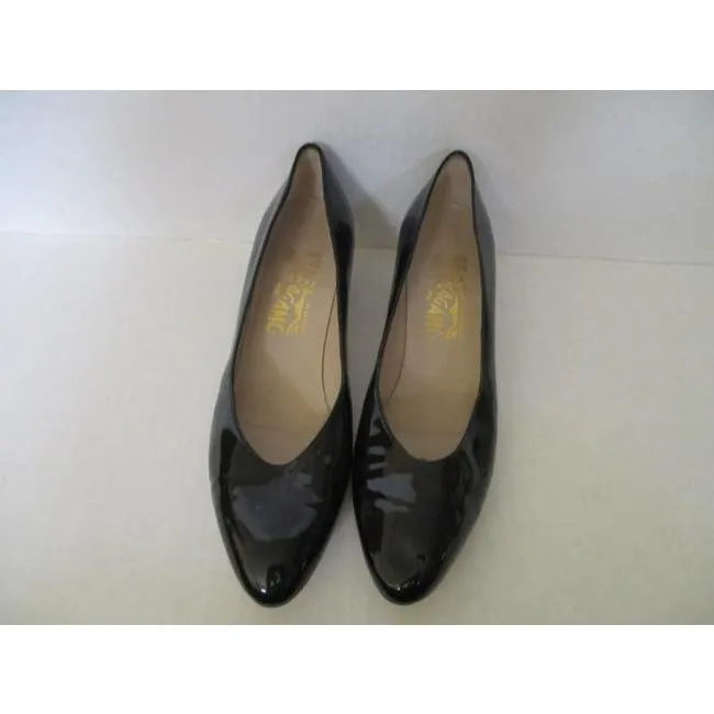 Salvatore Ferragamo Black Patent Leather Rounded Flats Size Us