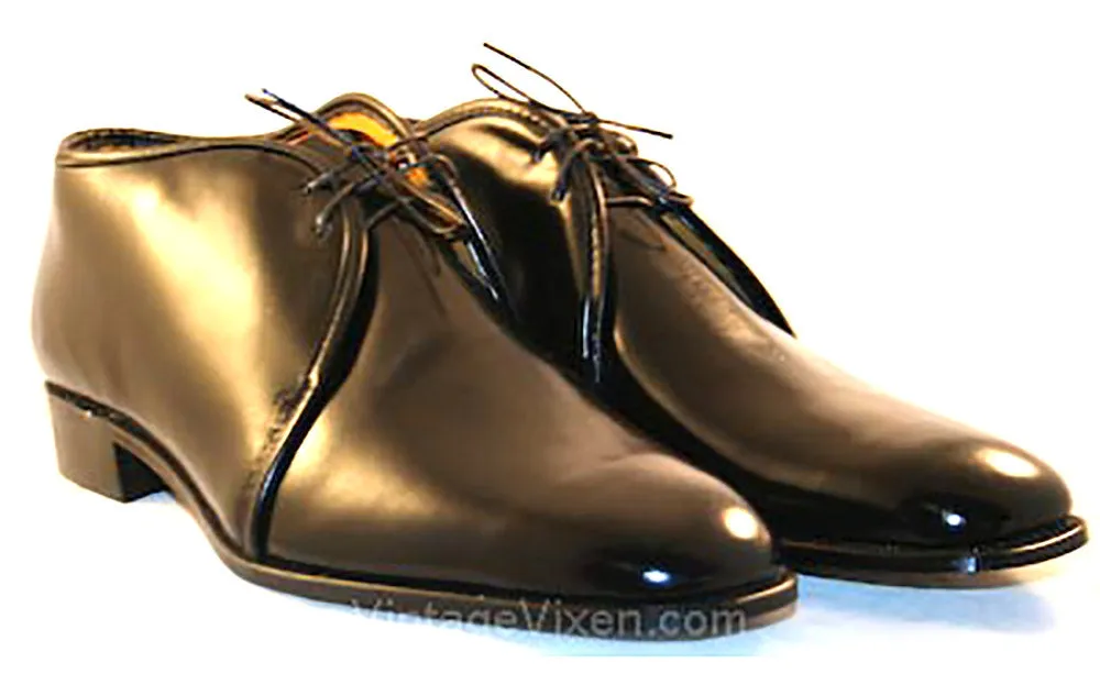 Size 8 Men's Shoes - 1960s Mod Black Patent Mens Dress Shoe - 60s Mid Century Modern - Streamlined Oxfords - NOS 60's Deadstock by Rex